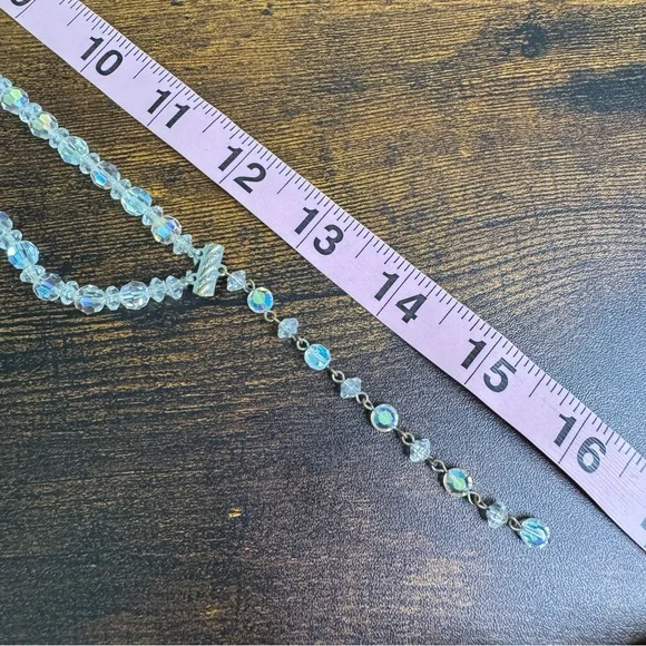 Aurora Borealis Crystal Choker Necklace Layered Beaded Iridescent AB Vintage - Picture 6 of 11